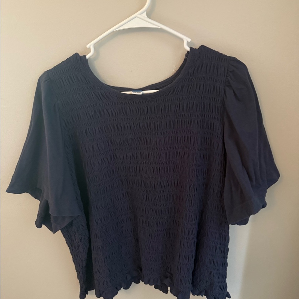 Elegant Navy Smocked Top